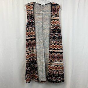 Honey & Lace Womens Duster Sweater Multicolor Tribal Sleeveless Aztec Knit S